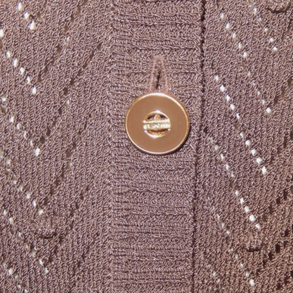 St. John Knits Collection Chocolate Brown Pointelle Cardigan Sweater M - Picture 5 of 8